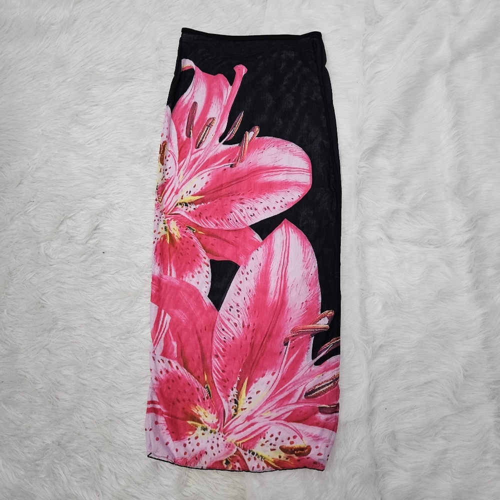 Floral Pink and Black Women's Mesh Cover Skirt